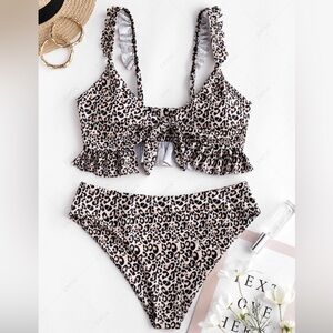 Leopard Print Ruffle Bikini Set ZAFUL Tied 2 Piece Swimsuit Large 8 Sold Out